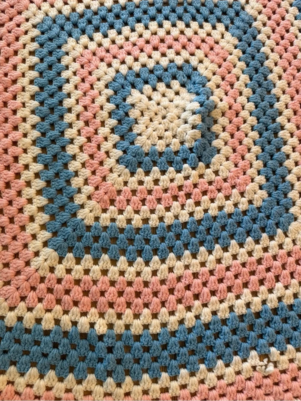 Handmade Crochet Granny Square Blanket - Pink, Blue & White